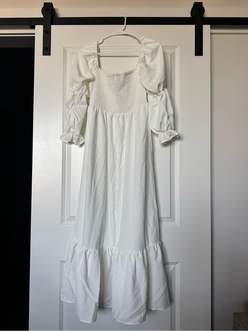 White Puff Sleeve Smocked Dress